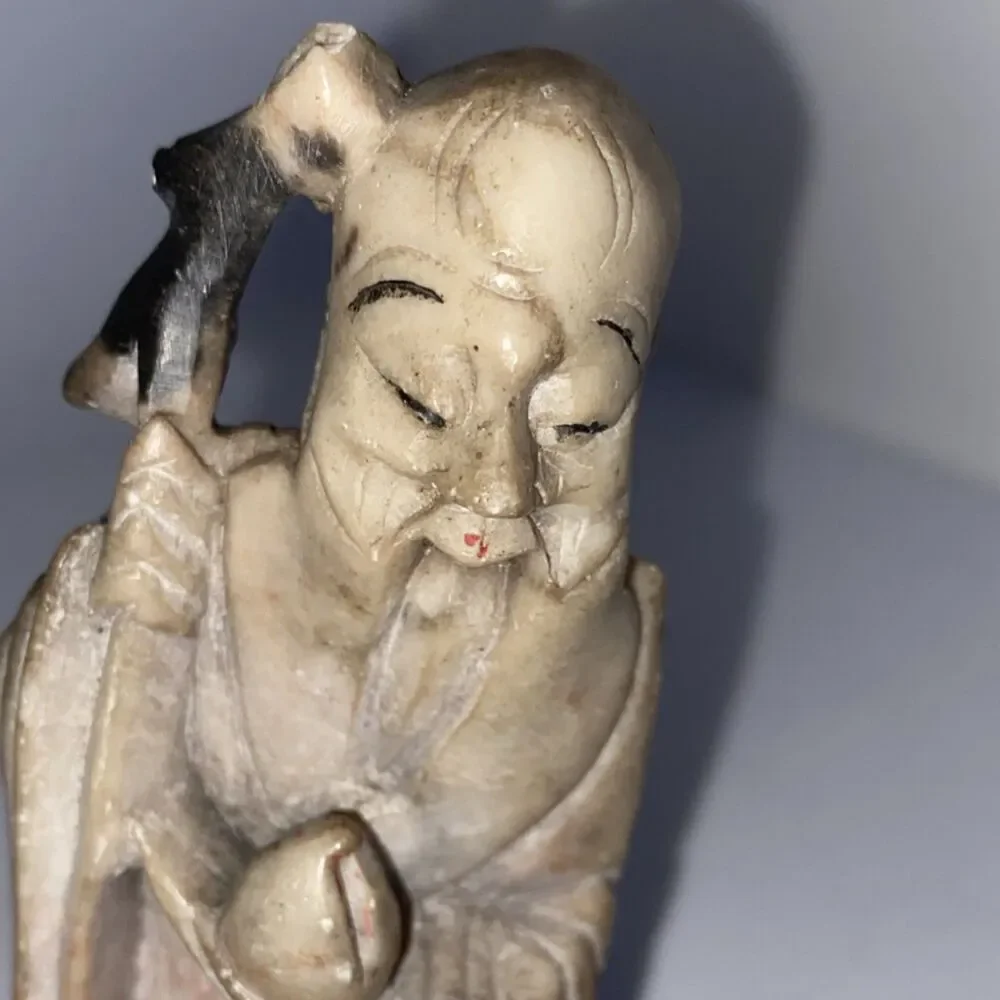 Vintage Chinese Soapstone Shou Lao Immortal Figure Hand Carved Artifact